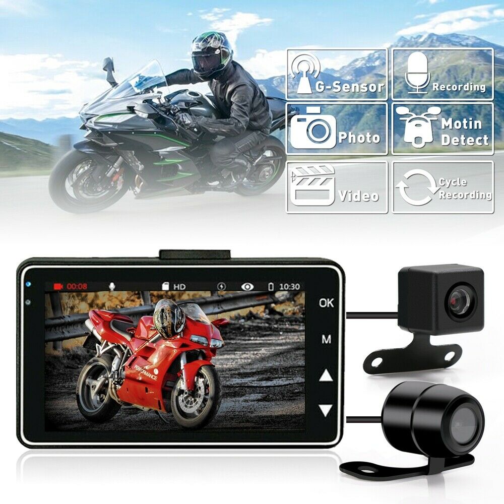 3'' 1080P HD Motorcycle Camera DVR Motor Dash Cam Dual-track Front Rear Recorder