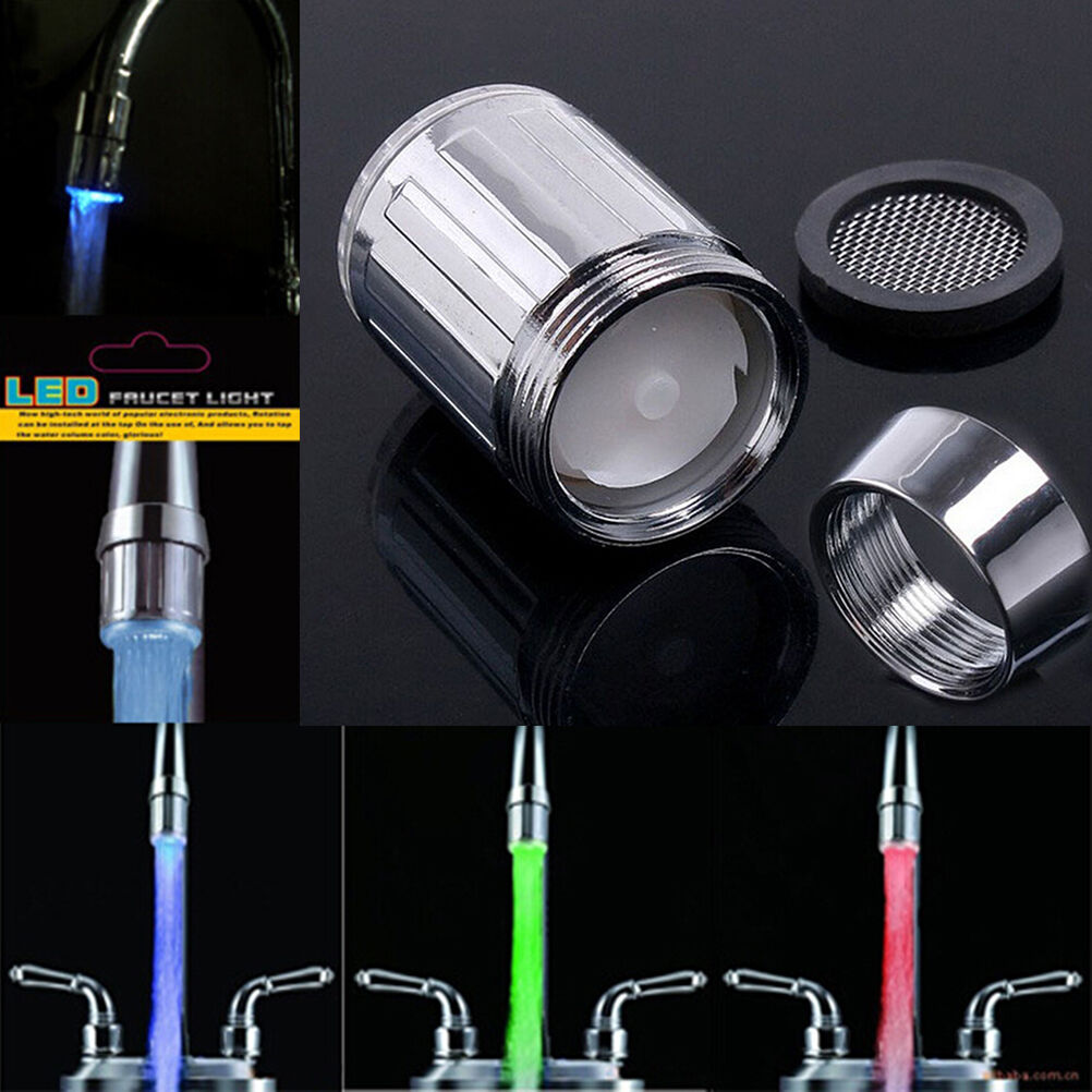 Water Glow Shower 3 Color Changing LED Tap Faucet Light Temperature Sensor LAUWF