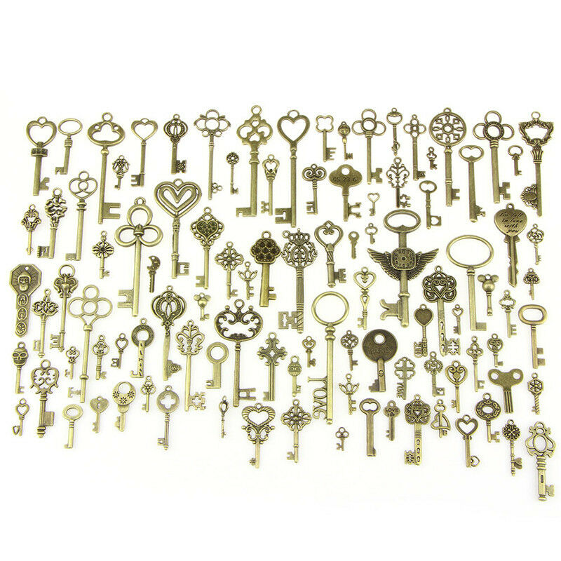 100X Look Skeleton Key DIY Necklace Key Chain Metal Jewelry Making Penda CRABDD