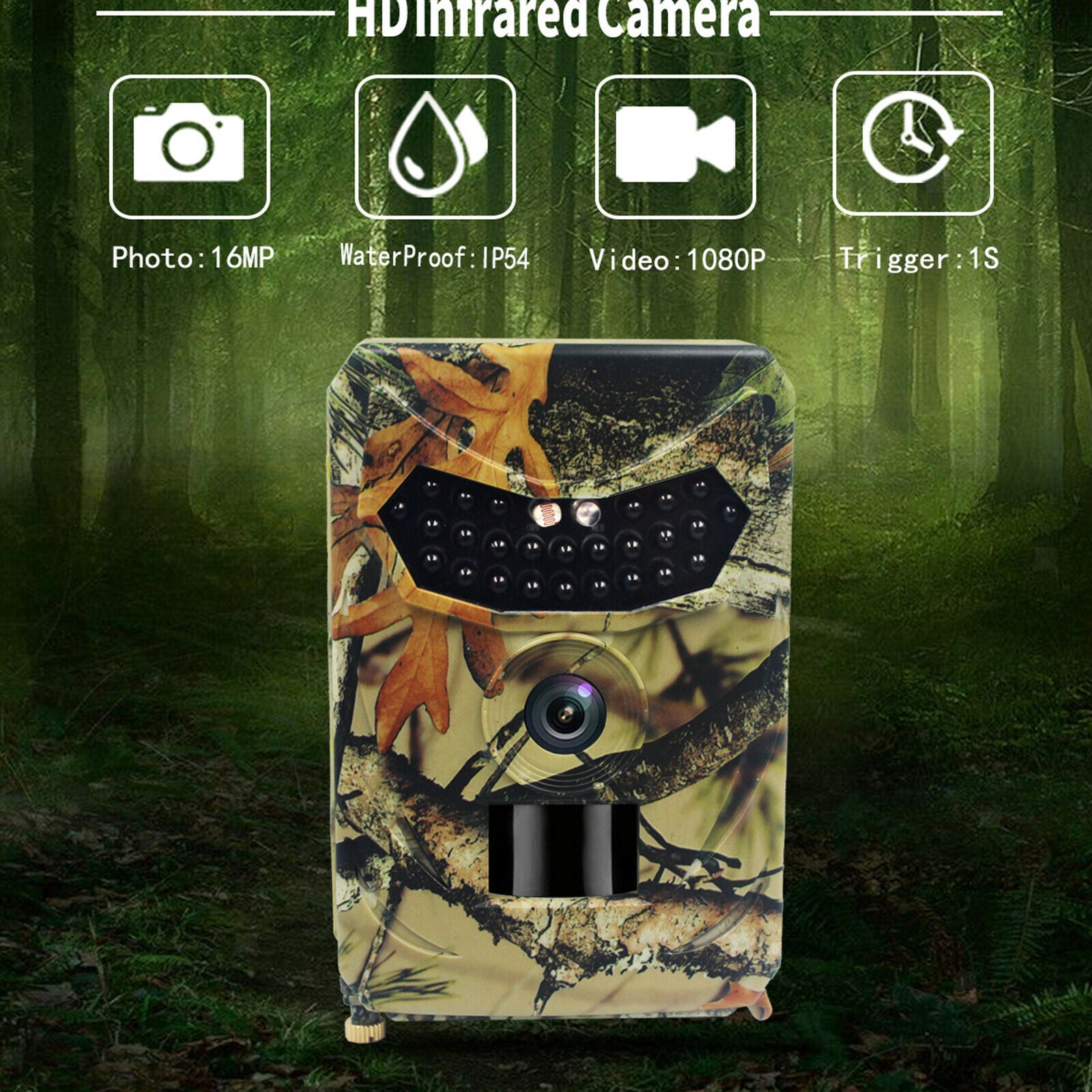 16MP Wildlife Camera Trail Camera Motion Night Vision IP56 Scouting USB