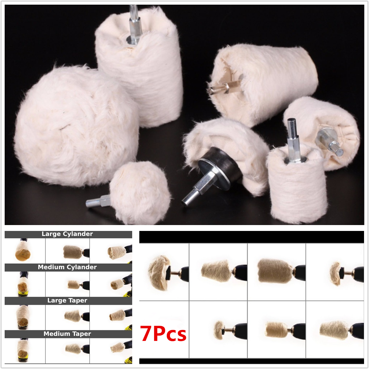 7x Buffing Pad Mop Wheel Metal Polishing Kit For Aluminum Stainless Steel Chrome