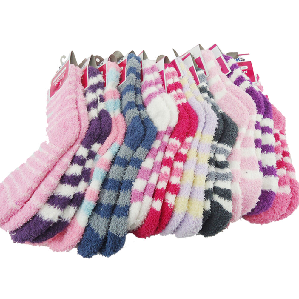 Women Girls Winter Bed Socks Solid Fluffy Warm Soft Thick Home Candy Color WBDA