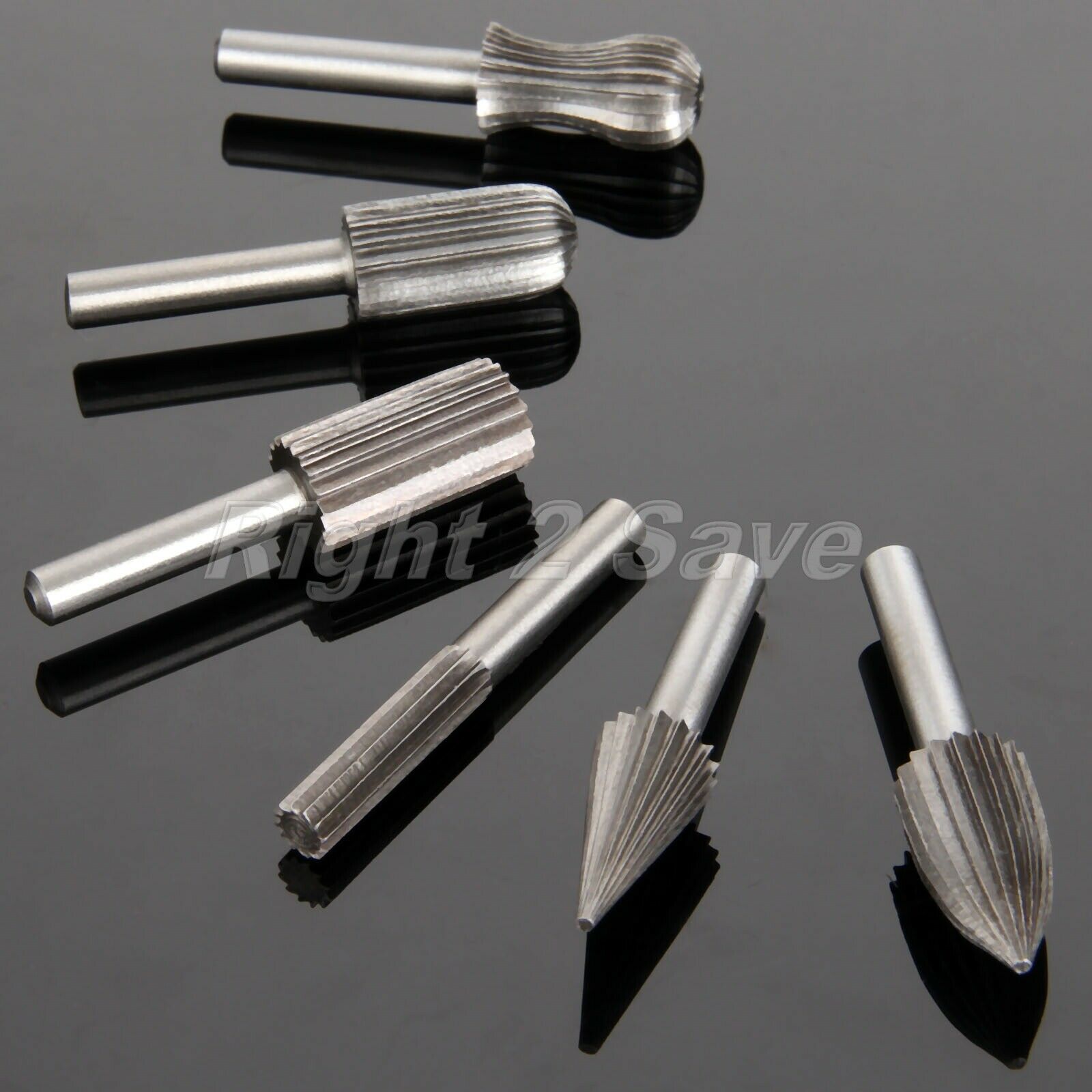 6pcs 6mm 1/4" Shank High Speed Steel Rotary Burrs Die Grinder Carving Tool Set