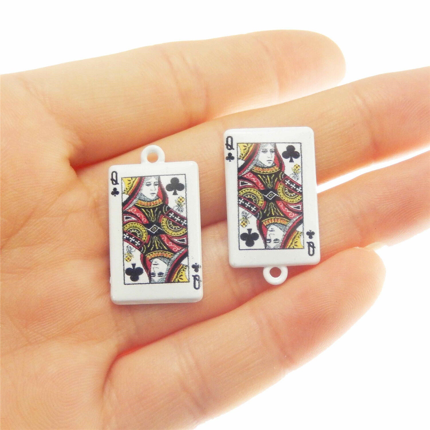 10PCS White Painted Playing Card Poker Q Charm Alloy Pendant Jewelry DIY 26x15mm