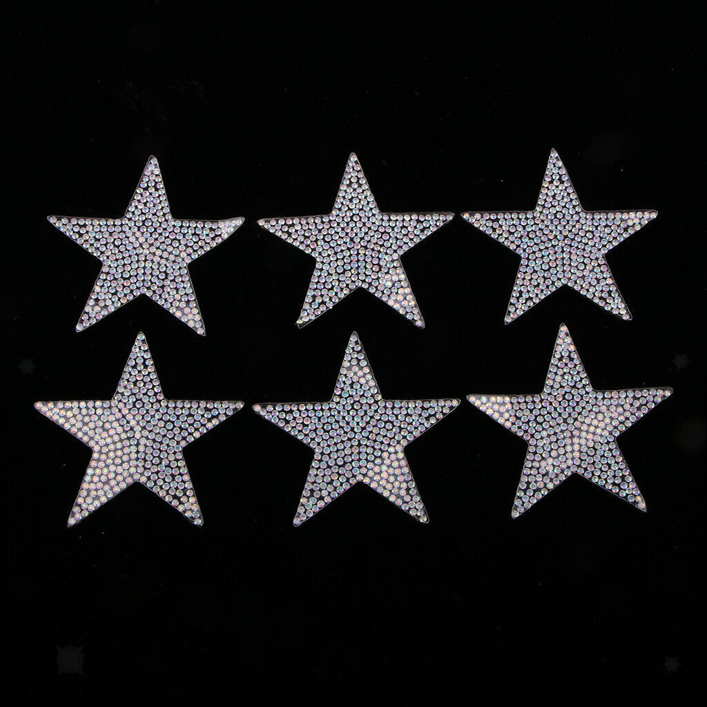 6pcs glitter star patches iron on patches applique colorful rhinestones