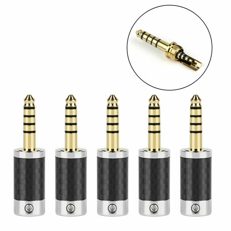 5PCS 4.4mm 5 Pole Stereo Carbon Fiber Male Plug Metal Splice Adapter Black