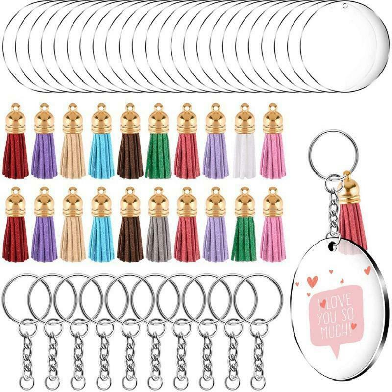90Pcs Acrylic Clear Circle Discs Keychain Set Round Acrylic Keychain Blanks DIY
