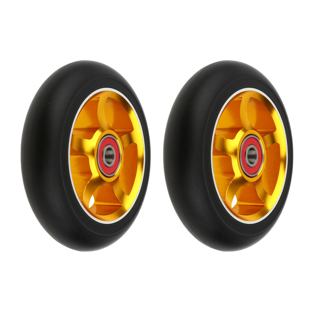 2 Sets of Spare Wheels 100mm with Bearings & Bushings Golden And Blue