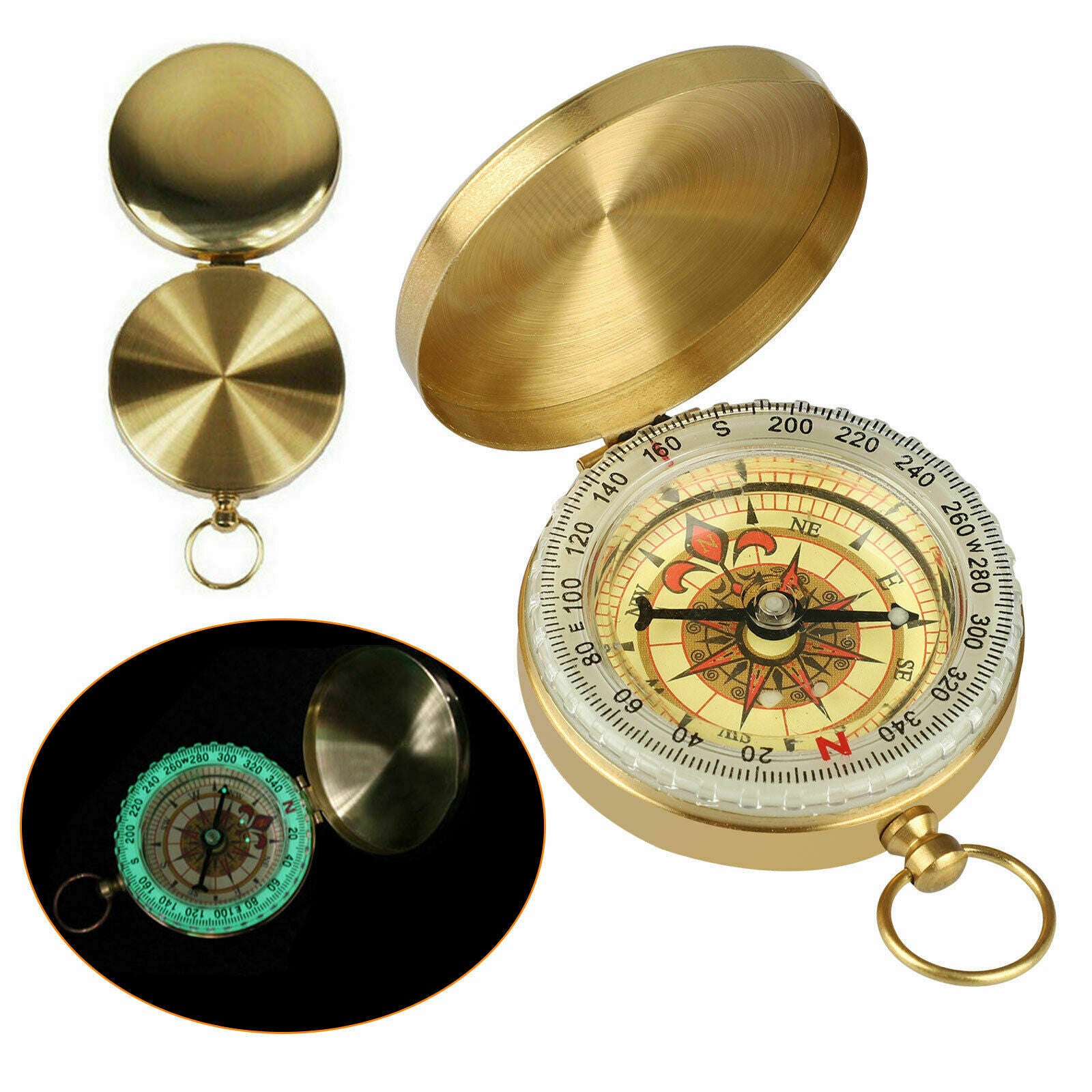 Portable Classic Brass Survival Camping Compass Outdoor Hiking Pocket Watch Map/