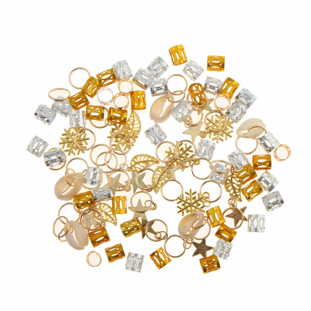 Pack of 84 Mixed Shell Leaf Dreadlock Beads Clips DIY Hair Braid Rings