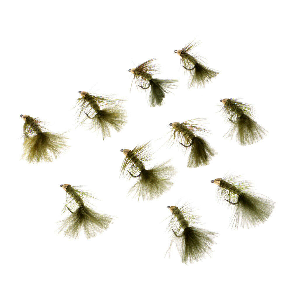 10pcs Simulation Bead Head Nymph Flies Olive Woolly Buggers Wet Flies 4.5cm