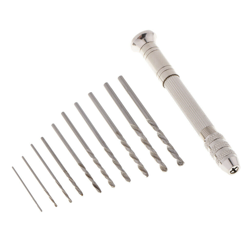 11pcs Mini  Micro-Drill Bits Set & Aluminum Hand Drill for Hobby Tools