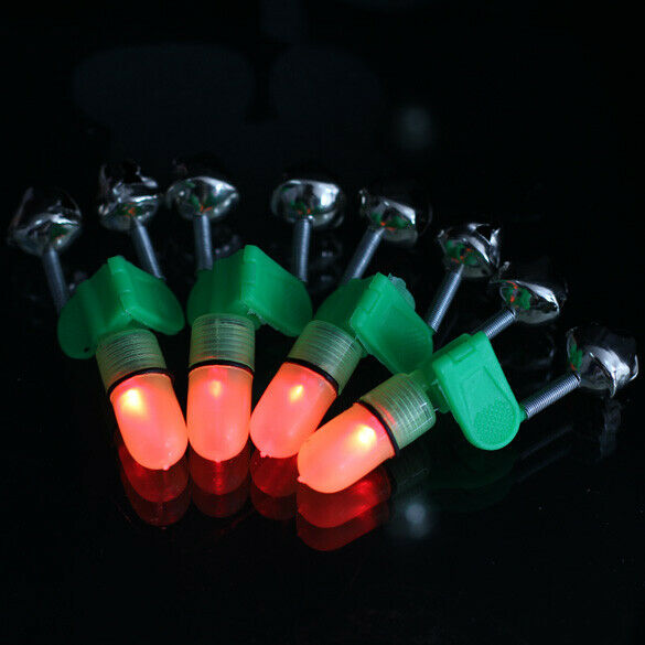 4PCS LED Fishing Rod Bite Alarm Red Light Twin Bells Clip Alerter  A#S