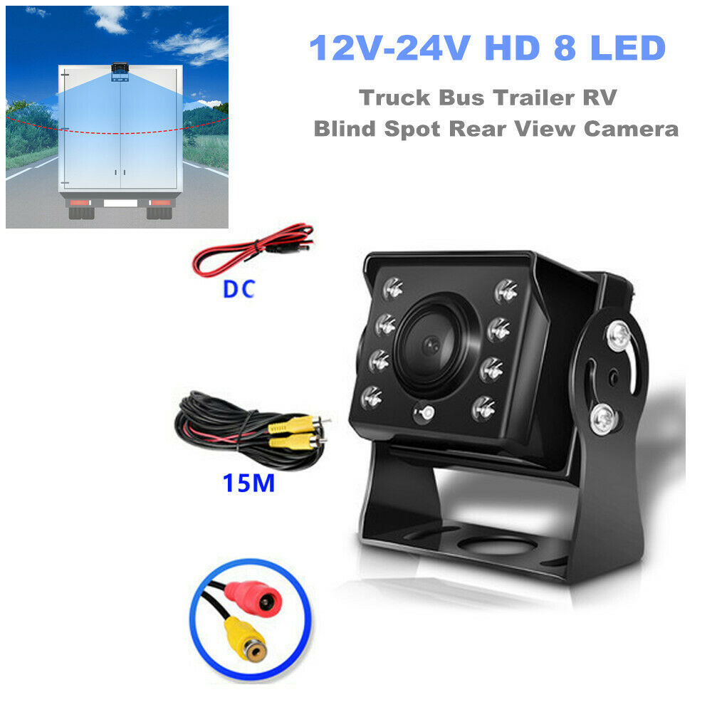 12V-24V HD 8 LED Truck Bus Trailer RV Blind Spot Rear View Camera + 15M AV Cable