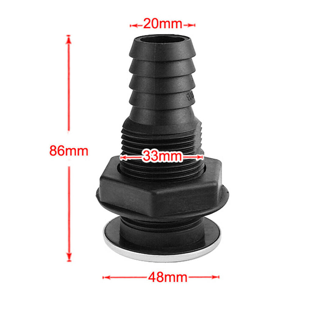 3/4" Black Plastic Thru-Hull Bilge Pump and Aerator Hose Fitting for Boats