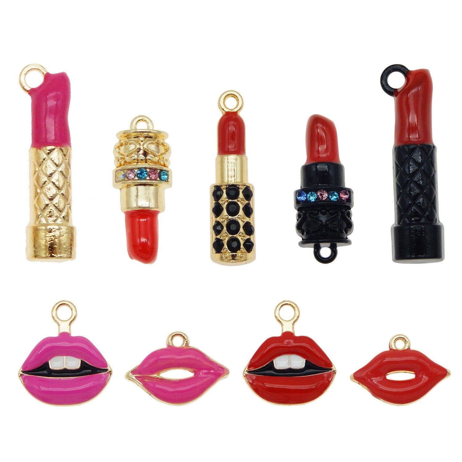 18PCS Colorful Enamel Kissing Lip Print Lipsticks Pendant Charms DIY Findings