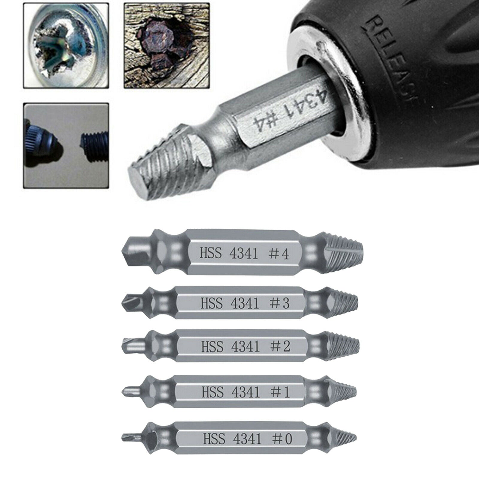 5pcs Screw Extractor Set Removes Damaged & Stripped Screws and Broken Bolts