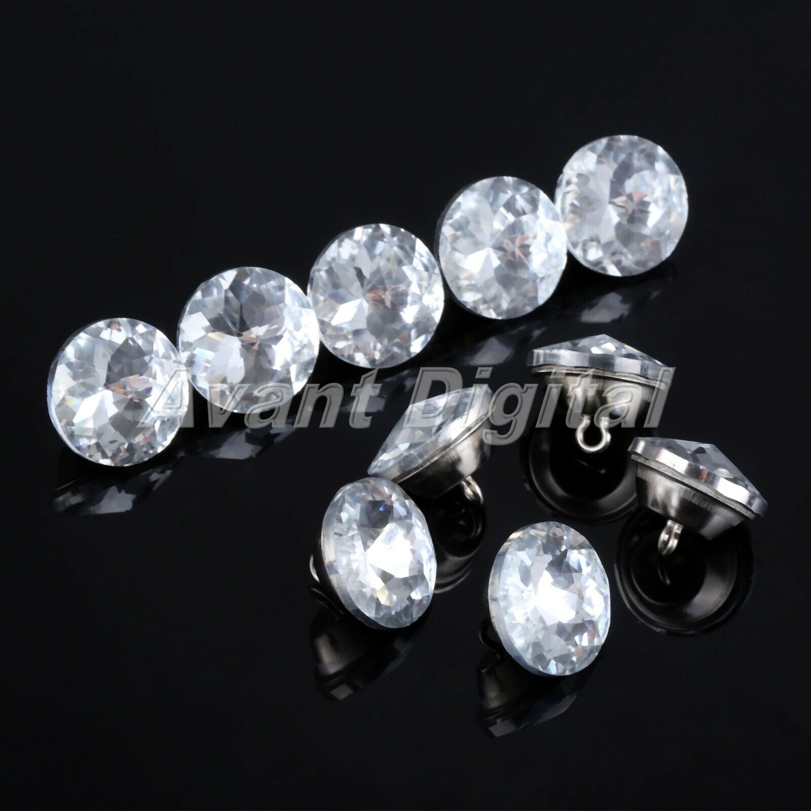 10Pcs 0.87" Diamond Crystal Clear Upholstery Buttons Home Makeovers Sofa Decor