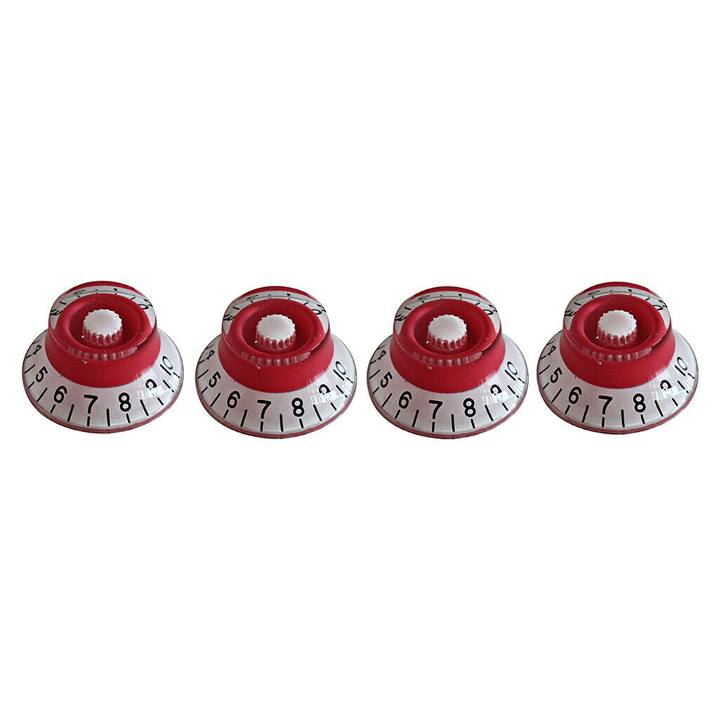 4x Red with Black Number Top Hat Bell Knobs for LP Guitar Tone Volume Speed