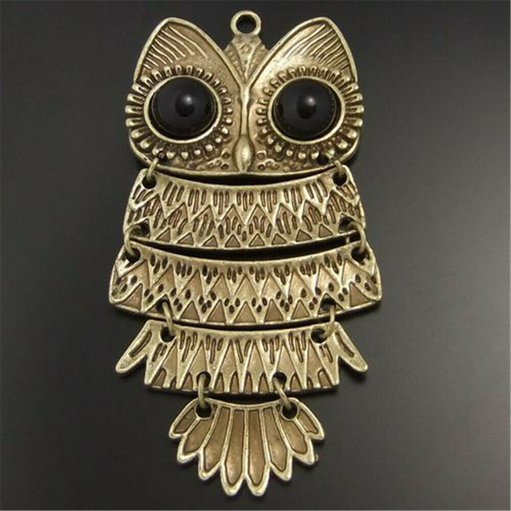 2 pcs Antiqued Bronze Alloy Splicing Owl Pendant Charm Jewelry Findings 74x43mm