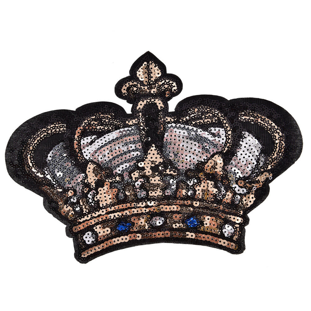 Large Crown Patch Badge Cartoon Sequin Iron On Sewing On For Clothes Stick.l8