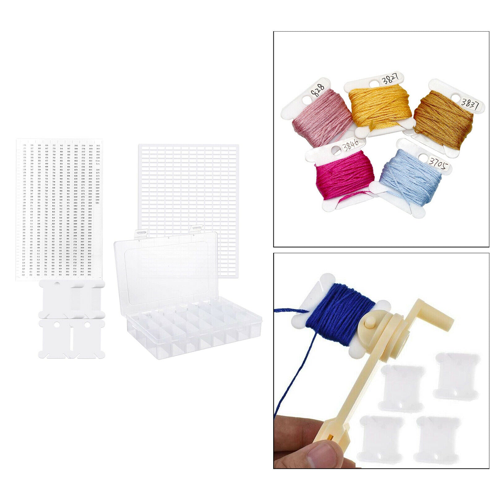 150pcs Plastic Floss Thread Bobbins with 24Grids  Embroidery Floss Organizer Box