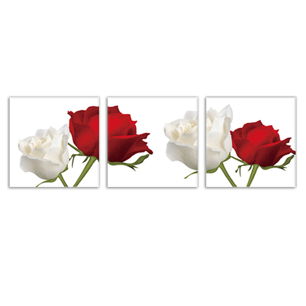3 Panel Red And White Roses Paintings On Canvas Artwork Picture Print