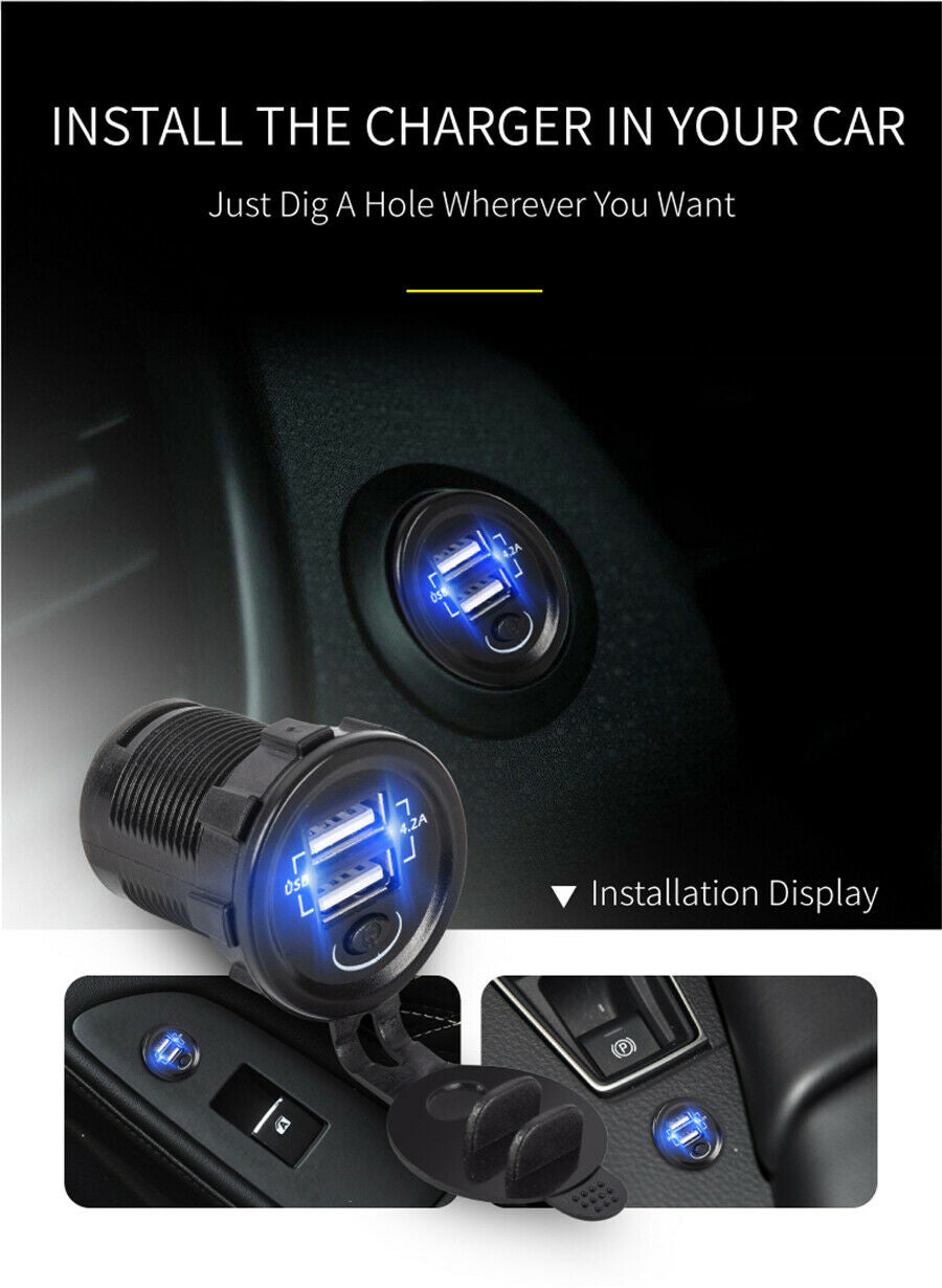 12V-24V Car Truck Fast Charger Dual USB Interface Output Current 4.2A Universal