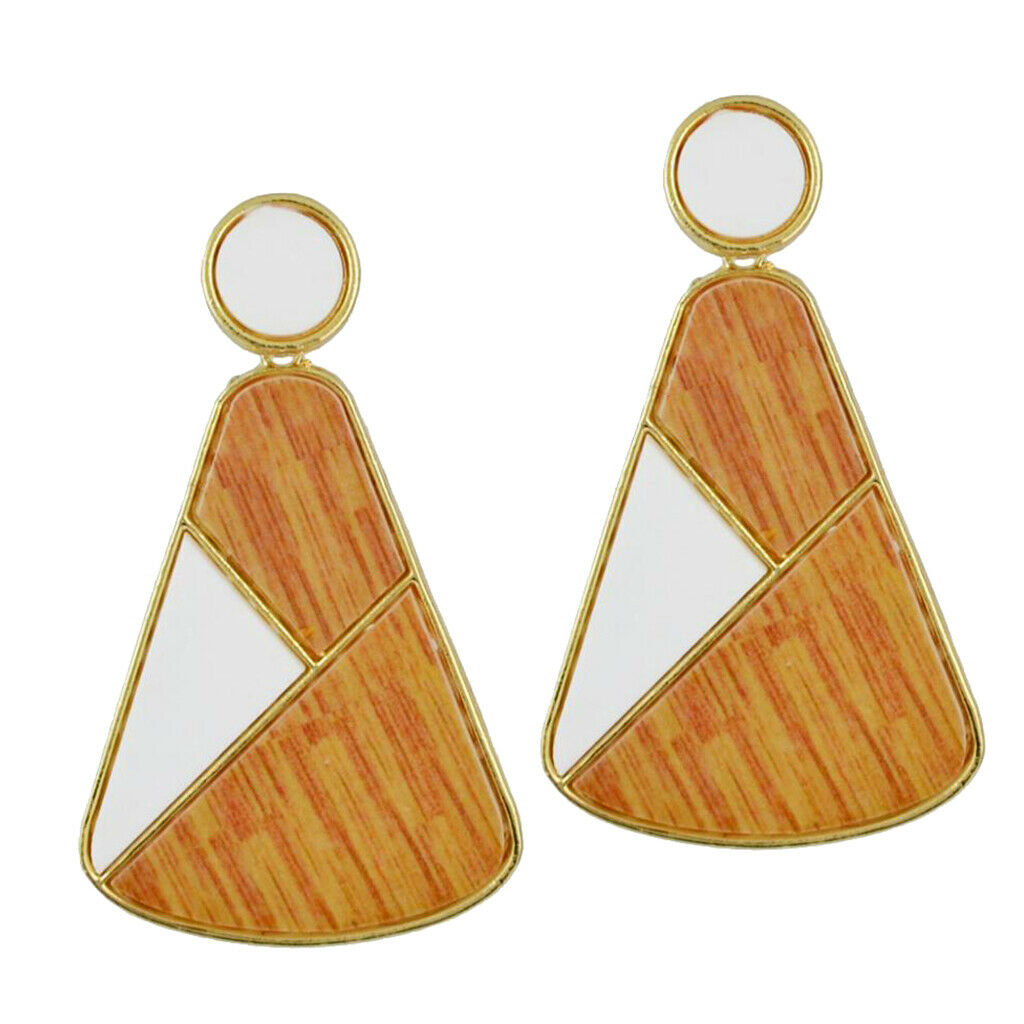 Geometric Wood Block Dangle Exclamatory Earrings Boho Ethnic Jewelry White