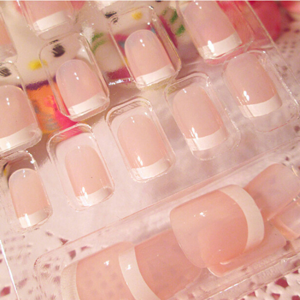 24x Women's French Style DIY Manicure Art Tips False Nails with Glue .l8