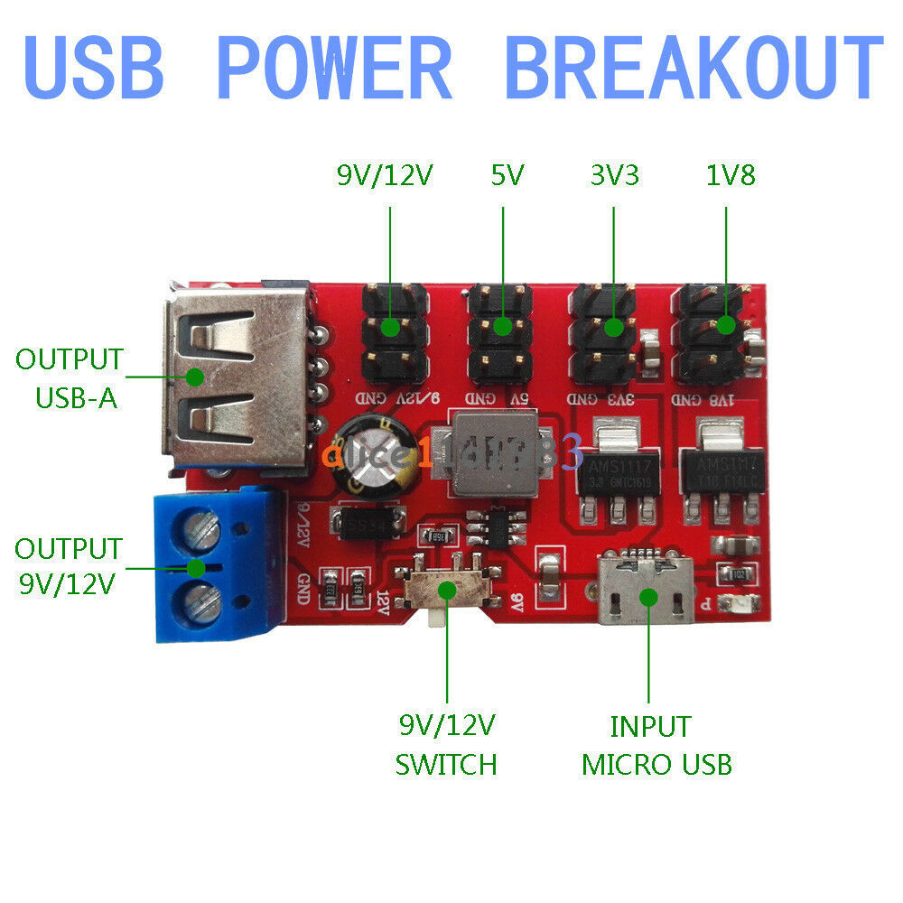 USB Power Breakout DC to DC Power Module Micro USB 5V to 1.8V/3.3V/5V/9V/12V