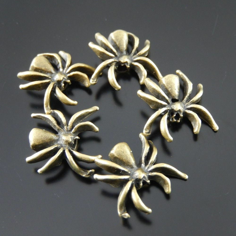 60 pcs Retro Bronze Alloy Spiders Craft Beads Pendants Charms Findings 14x14x4mm