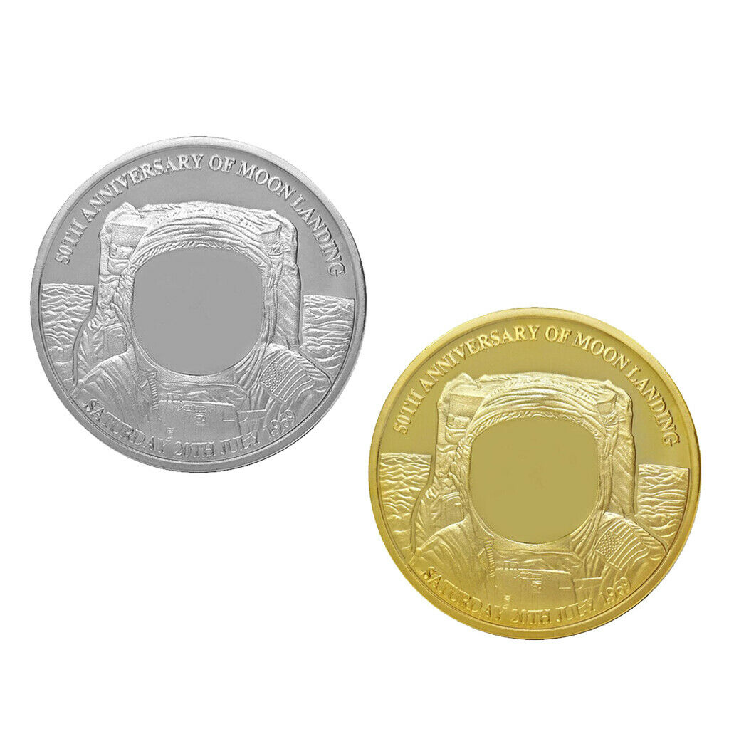 2x 40mm Plated Commemorative Coin Moon Anniversary Keepsake Collectibles
