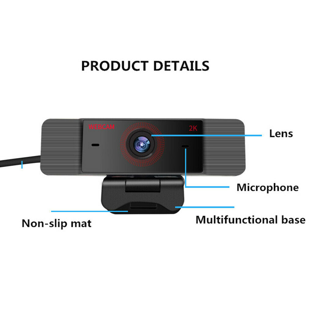 2K USB Webcam with Mic for Conference YouTube Skype Gaming PC Computer