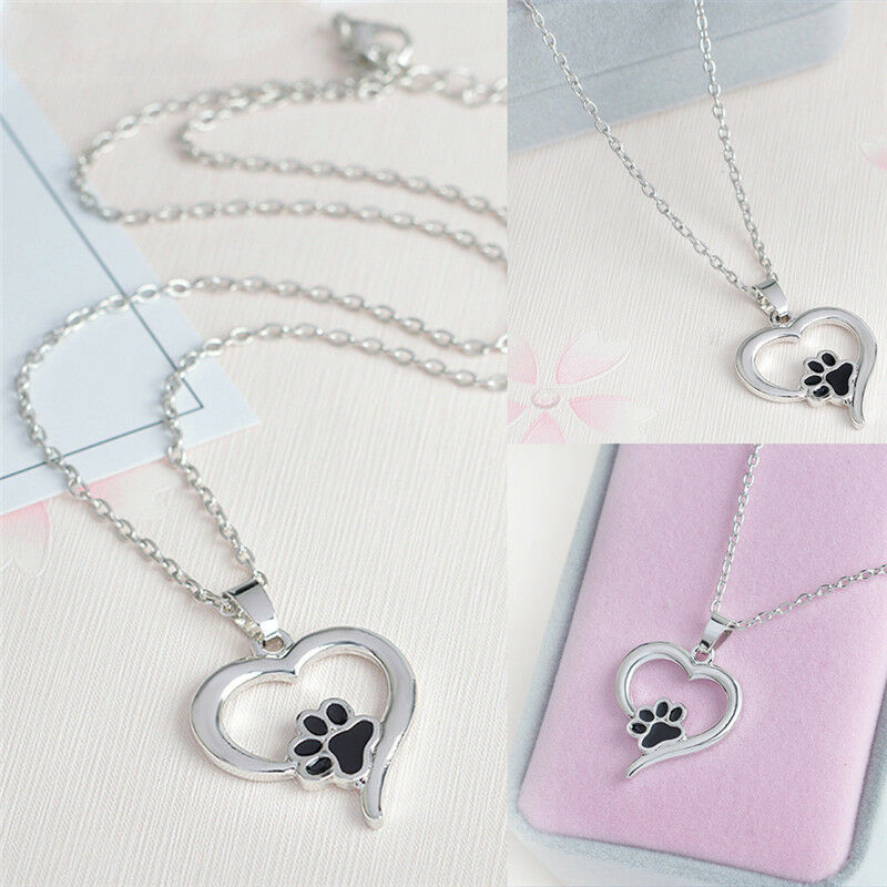 Hollow Pet Paw Print Necklace Cute Animal Dog Cat  Pendant Necklace Jewel.l8