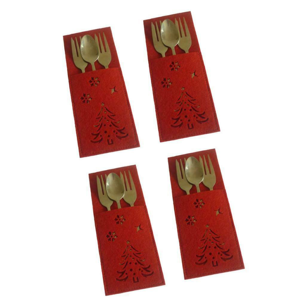 4x Square Cutlery Holder Cutlery Bag Cutlery Covers New Year Table Ornament
