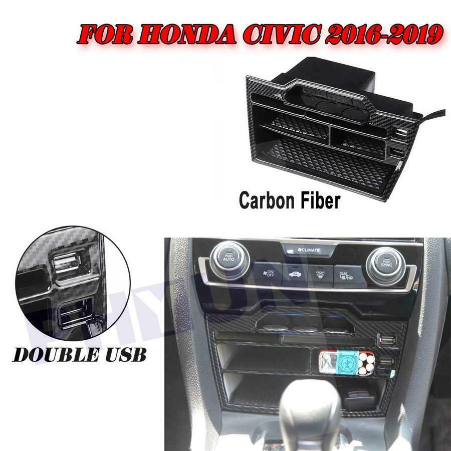 Center Control Container Coin Storage Multifunction Box Dual USB For Civic 16-19