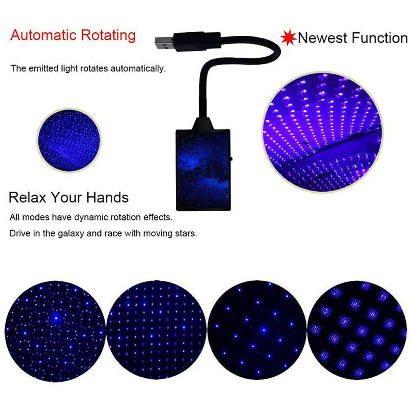 USB Car Interior Atmosphere Starry Sky Lamp Ambient Star Light LED Projector Tt