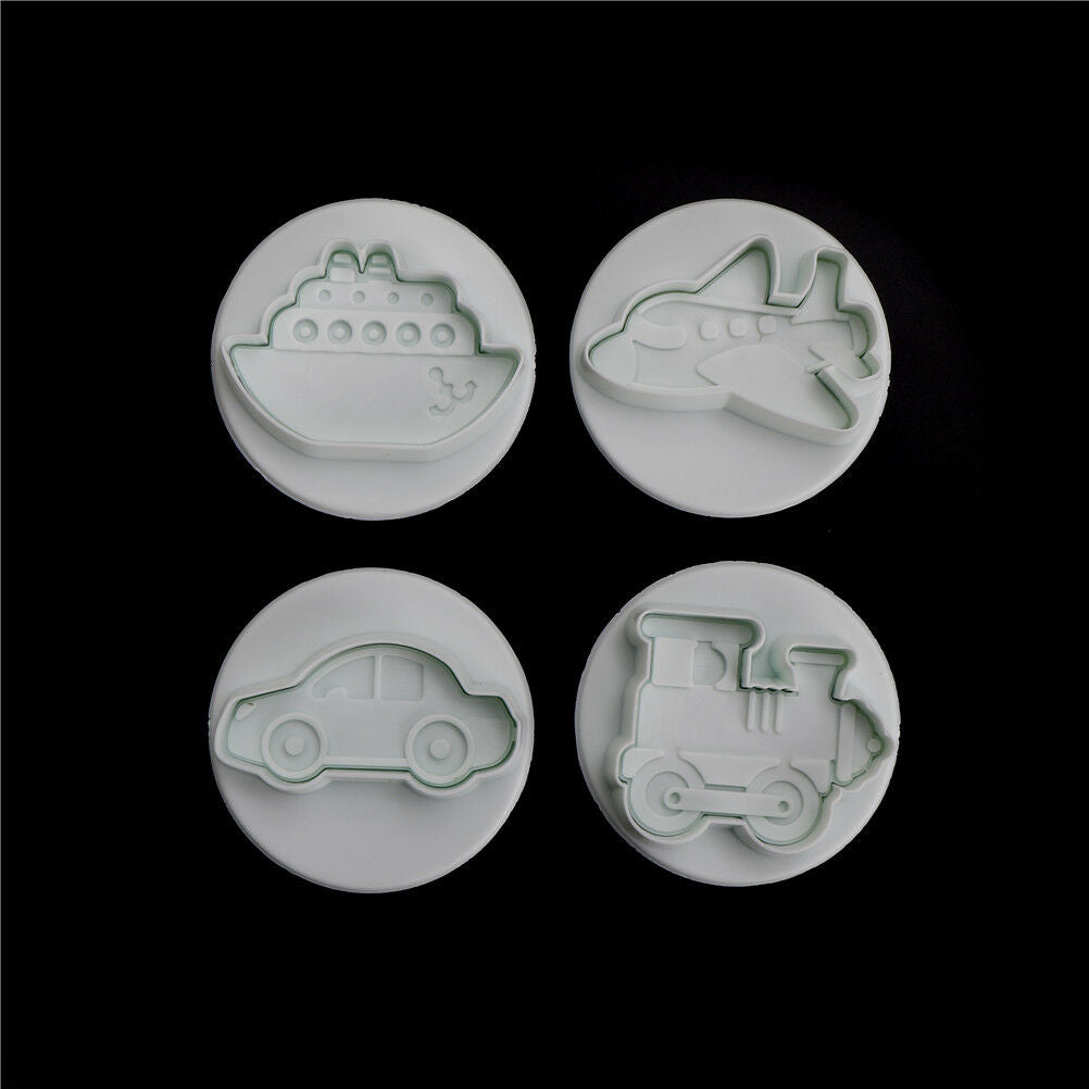 4x Plane,Ship,Train,Car Sample Cookie Cutter Mold Cake Decor DIY Fondant Mold FL