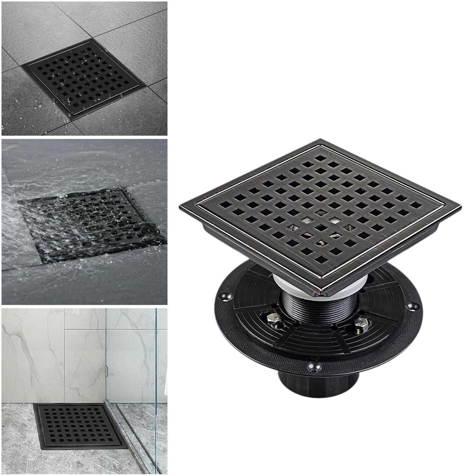 15cm Square Shower Floor Drain Removable Cover Grid Grate Bathroom Balcony