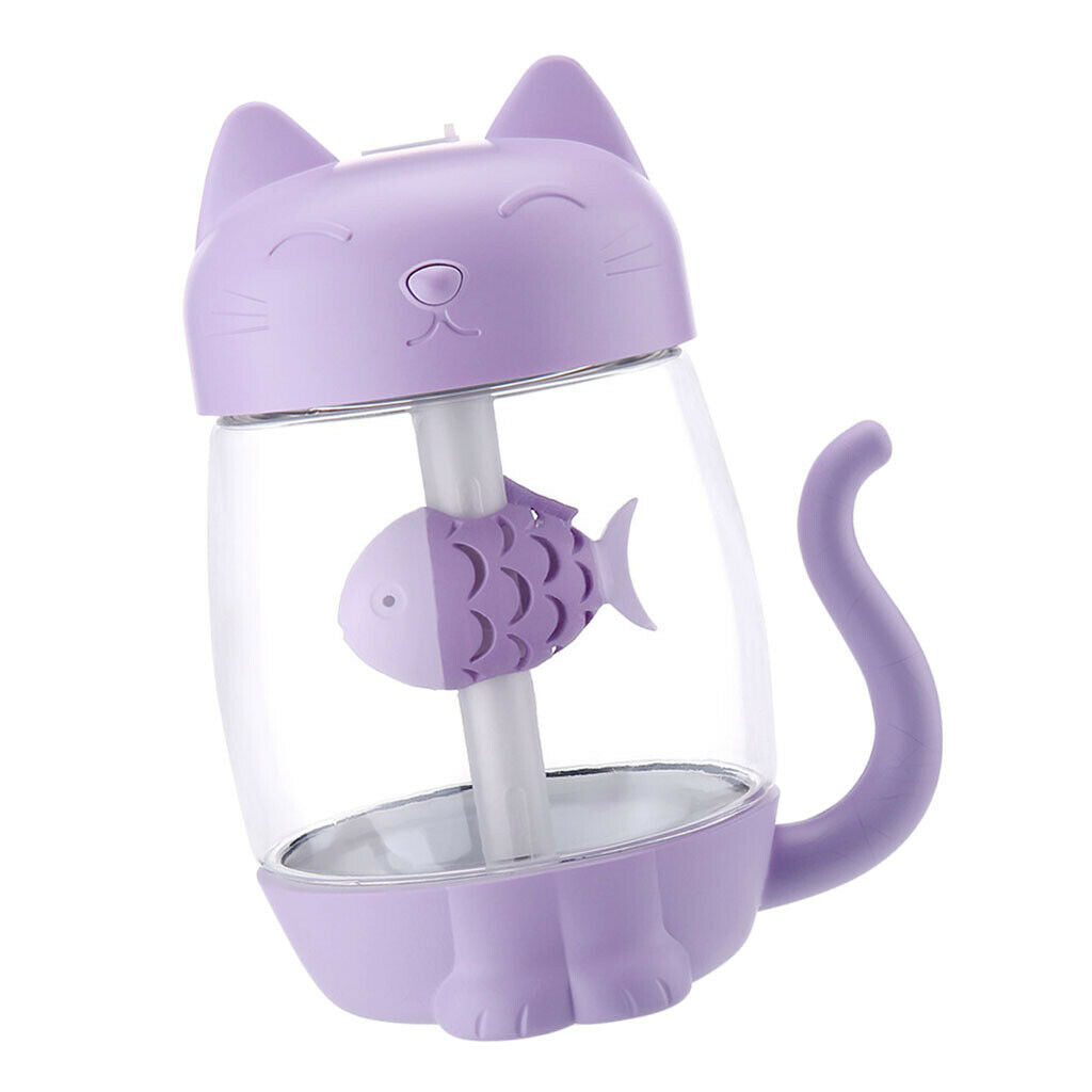 2 lot USB Cat Humidifier Fan LED Light Air Diffuser for Car Desk Purple+Blue