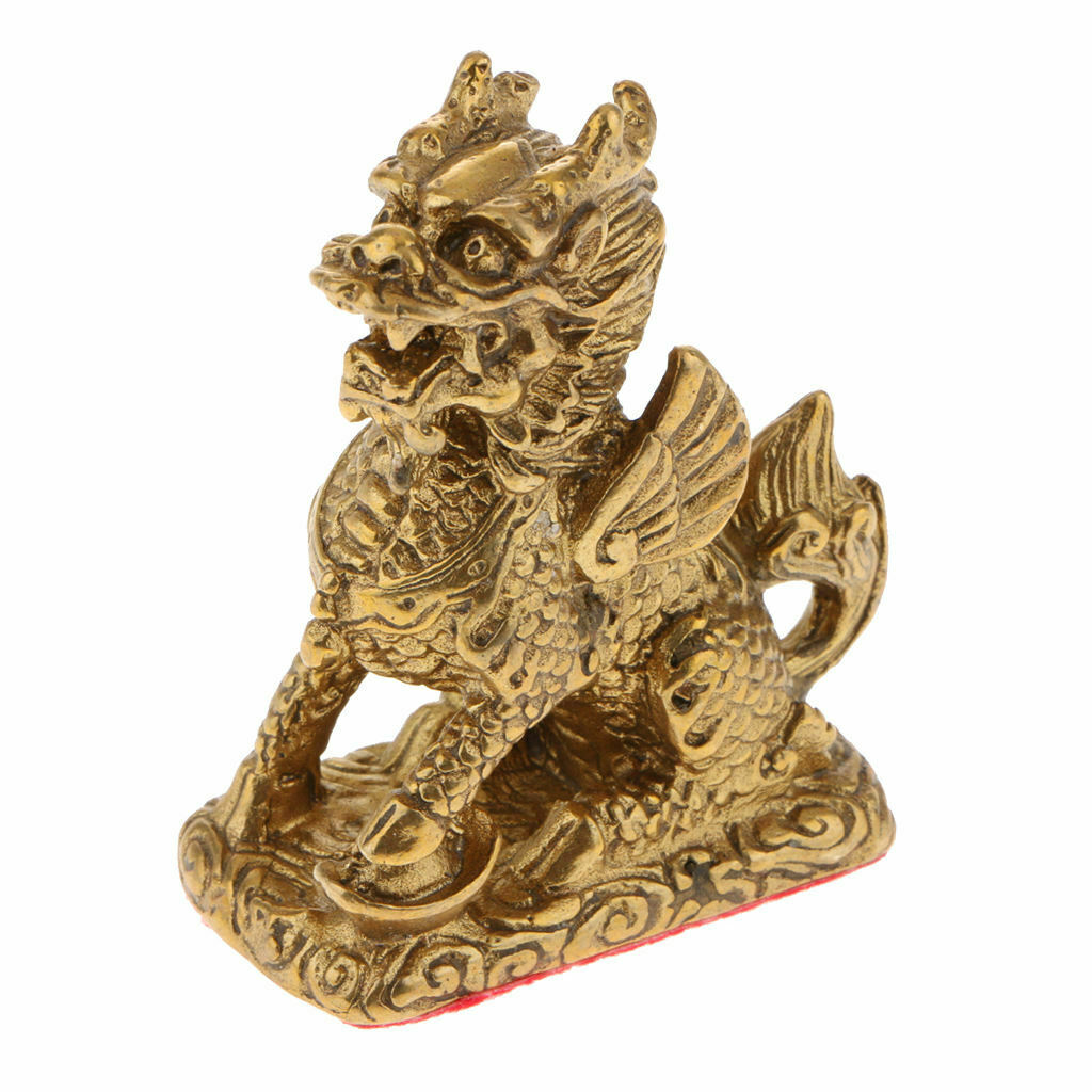 1 lot Copper Kylin Statue Lifelike Chinese Fengshui Kirin Desktop Ornament
