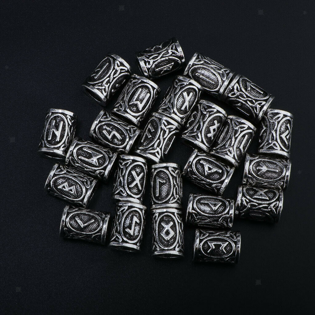 48x Norse Viking Runes Beads Hair Beard Scandinavian Pendants Jewelry Making