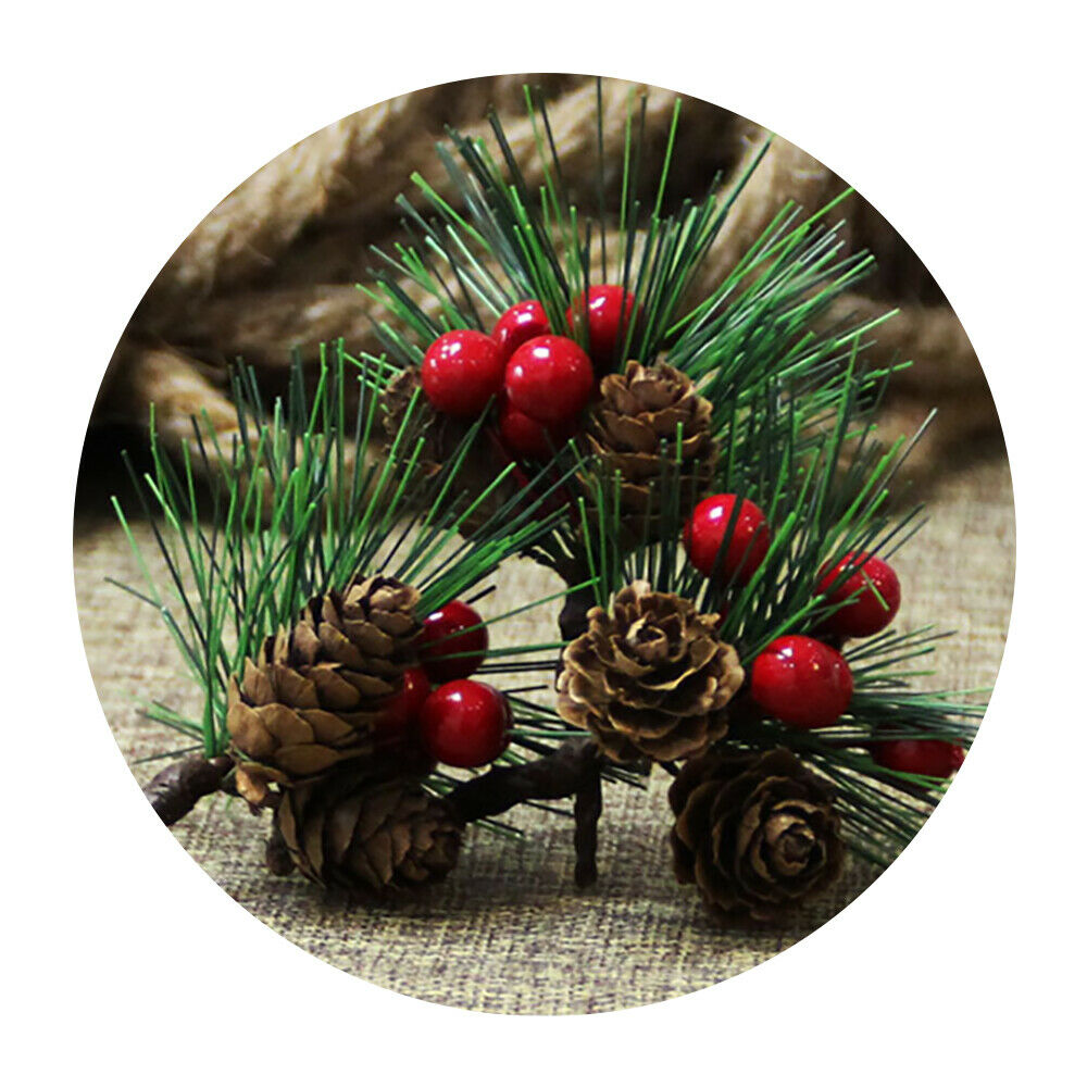 10pcs Christmas Red Berry And Pine Cone Picks Branches Floral Xmas Decorat  NEW
