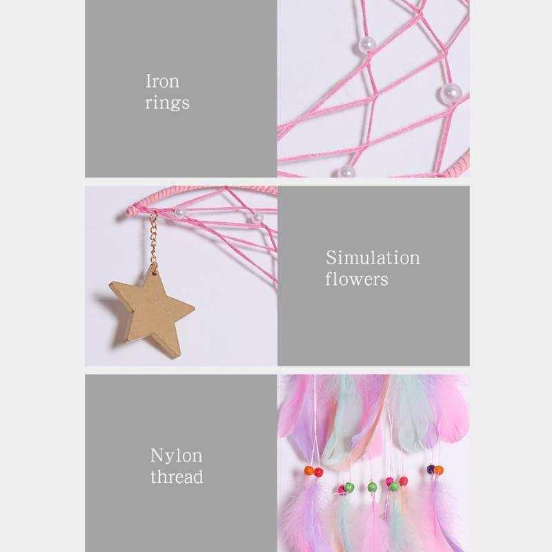 Moon Star Dream Catcher with Feather Handmade Dreamcatcher for Boho Wall Hanging
