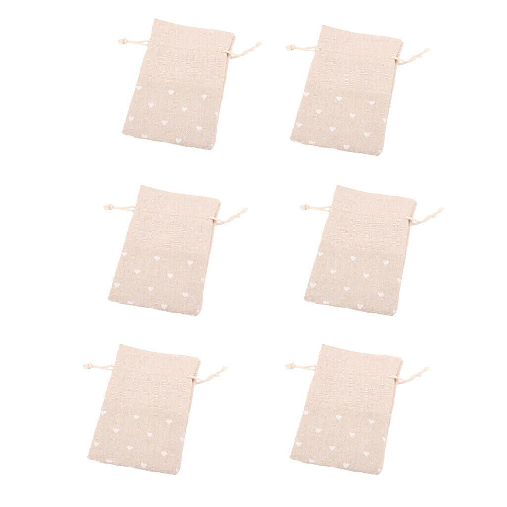 6 Pack Cotton Linen Jewelry Pouch Drawstring