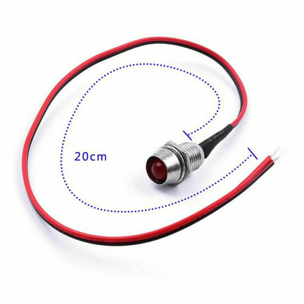 10 Car Boat 12V 8mm LED Indicator Light Pilot Dash Dashboard Panel Warning Lamp
