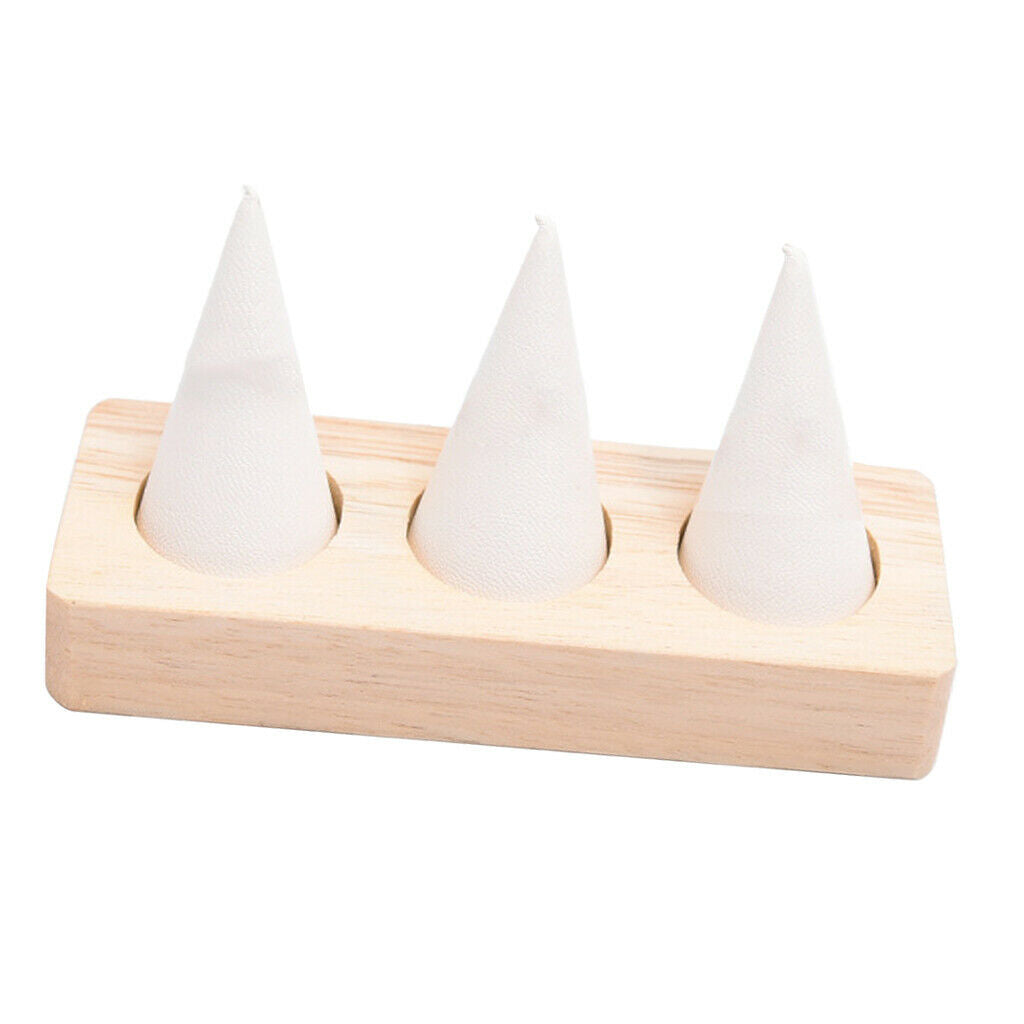 Rectangle Base Finger Ring Display Stand Jewelry Showcase - White Leather