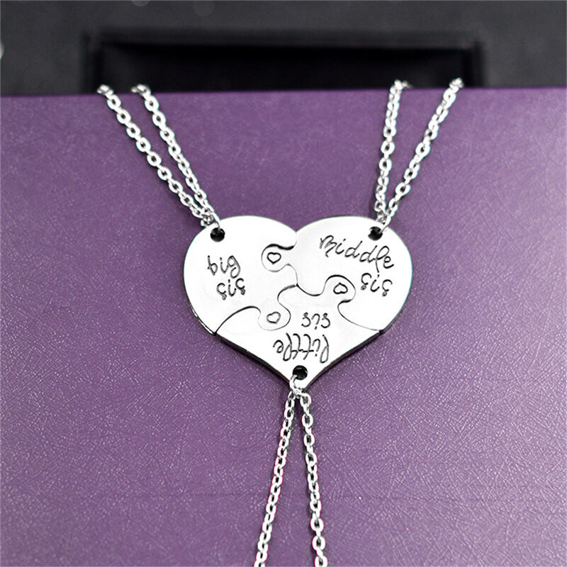 New Necklace Broken Heart Pendant Puzzle Little Middle Big Sister Famly Ch.l8