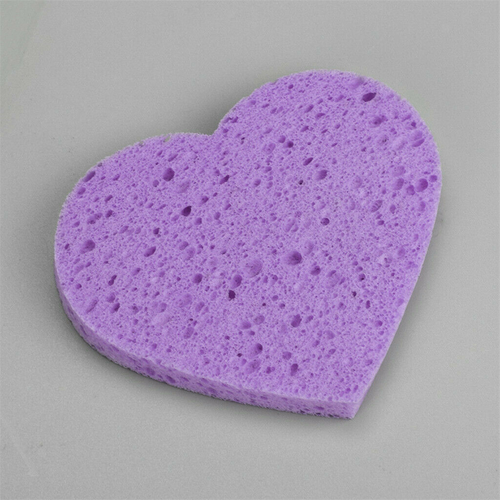 5x Heart Shaped Face Cleansing Sponge Washing Pad Makeup Removal Puff Purple